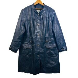 Vintage Via Accenti Genuine Leather Coat Jacket Black Trench Lined Women's 22W